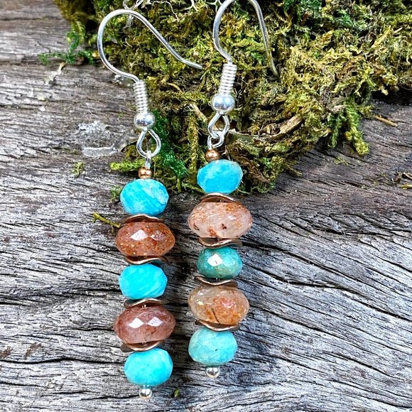 Sunstone Peruvian Amazonite Earrings - Picture 2 of 5
